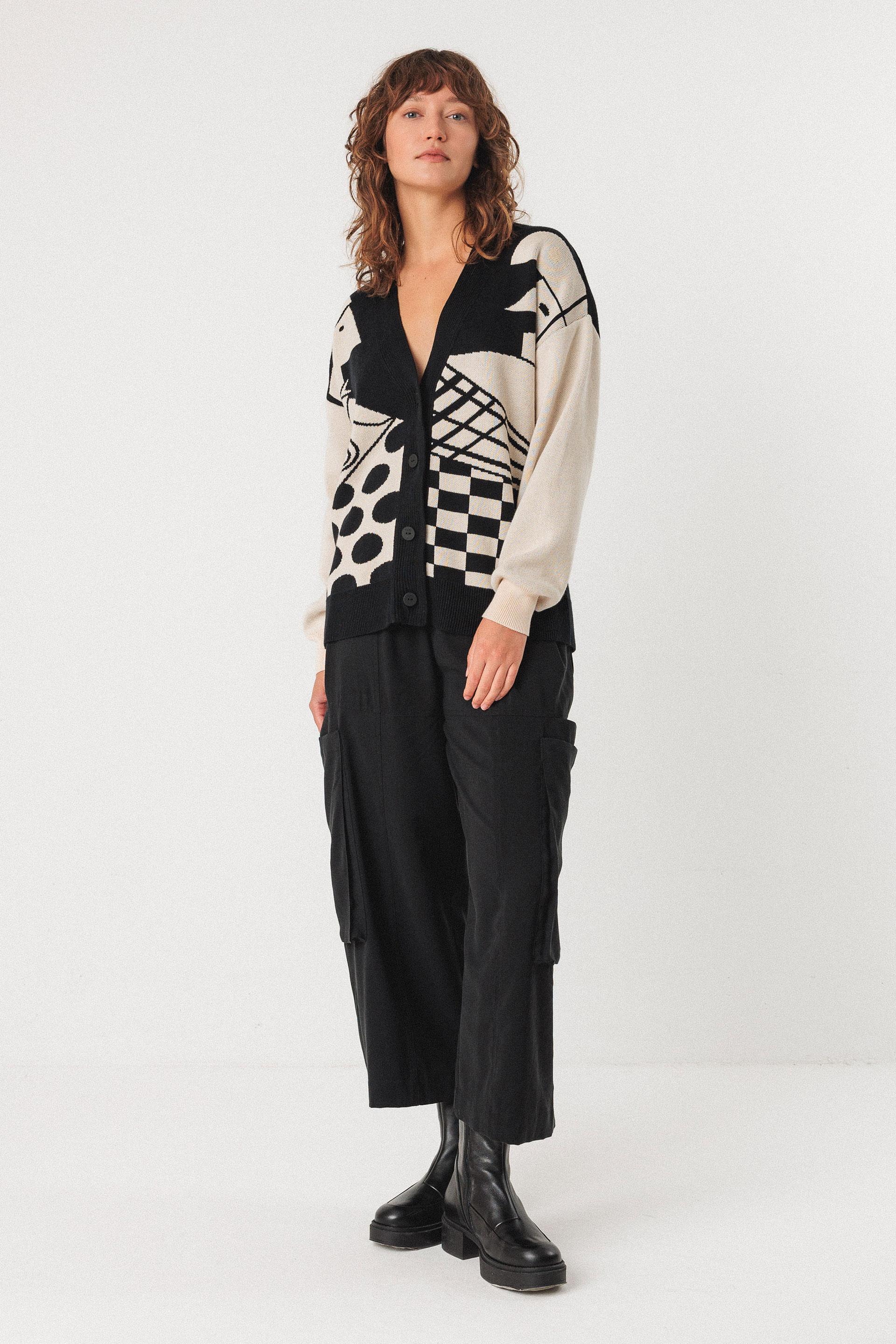 SKFK Batirtze Sweater Damen Jacquard Cardigan schwarz weiß